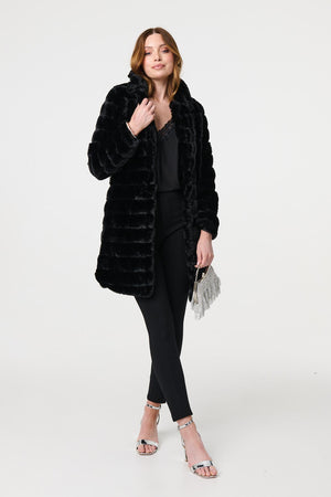 Black | Faux Fur Thigh Length Coat
