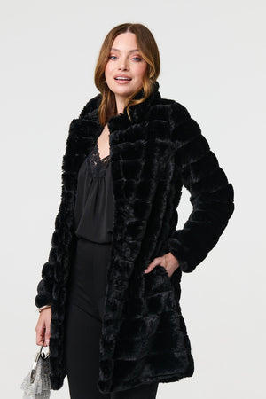 Black | Faux Fur Thigh Length Coat
