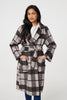 Brown | Checked Longline Coat with Belt
