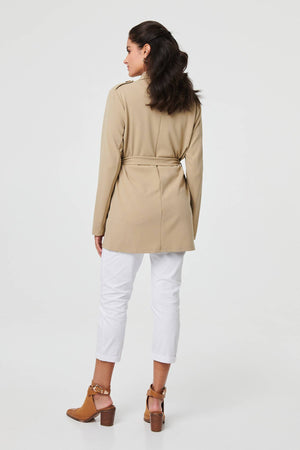 Khaki | Self Tie Thigh Length Lightweight Coat
