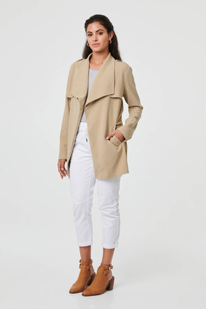 Khaki | Self Tie Thigh Length Lightweight Coat
