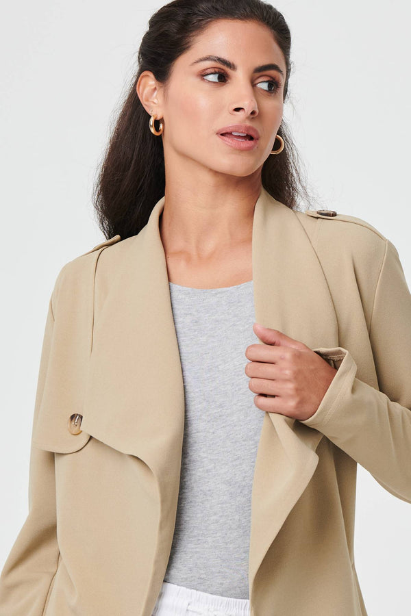 Khaki | Self Tie Thigh Length Lightweight Coat
