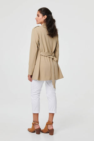 Khaki | Self Tie Thigh Length Lightweight Coat
