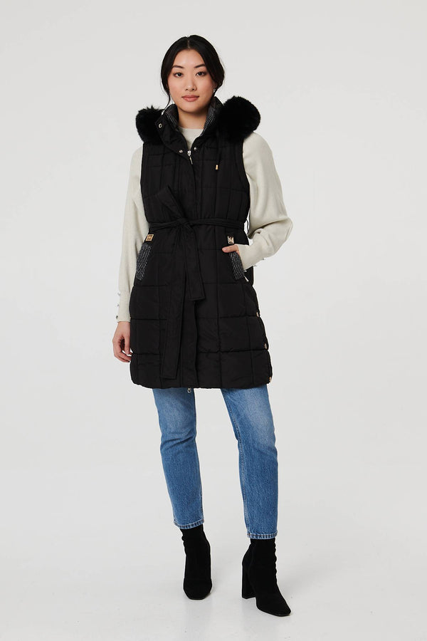 Black | Faux Fur Hooded Gilet Puffer Jacket
