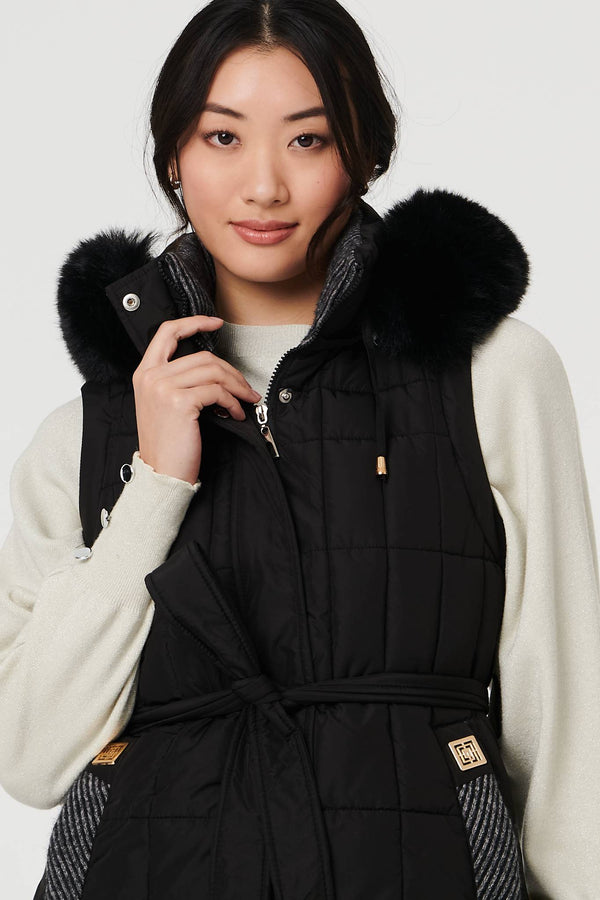 Black | Faux Fur Hooded Gilet Puffer Jacket
