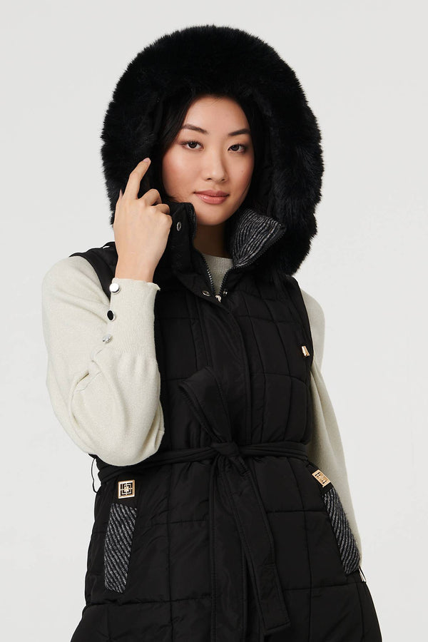 Black | Faux Fur Hooded Gilet Puffer Jacket
