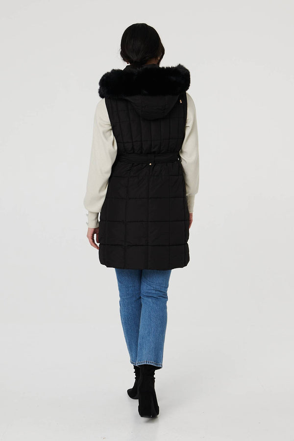 Black | Faux Fur Hooded Gilet Puffer Jacket