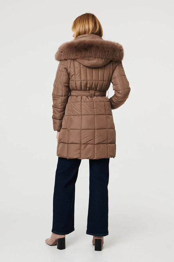 Tan | Faux Fur Hooded Gilet Puffer Jacket
