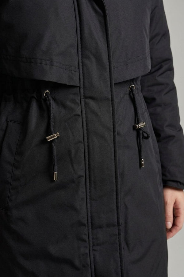 Black | Faux Fur Trim Hooded Thigh Length Coat