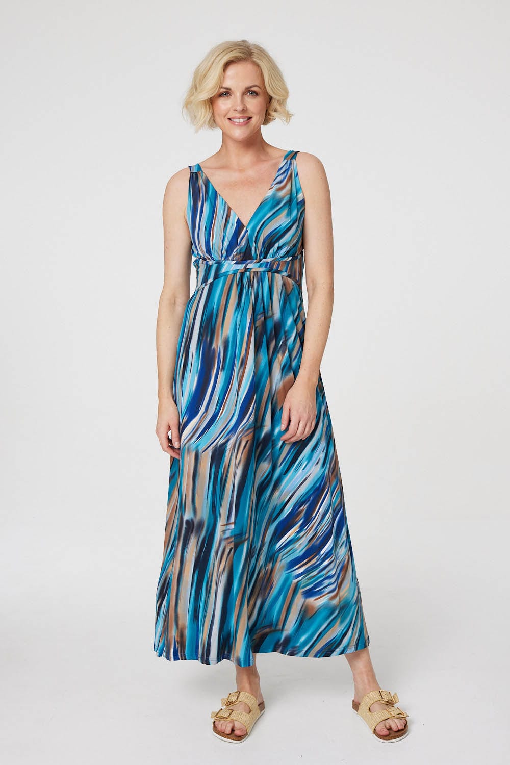 Blue | Printed Sleeveless Maxi Sundress