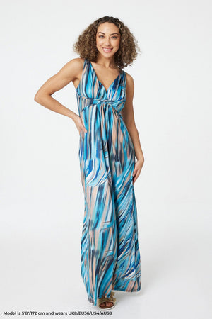 Blue | Printed Sleeveless Maxi Sundress