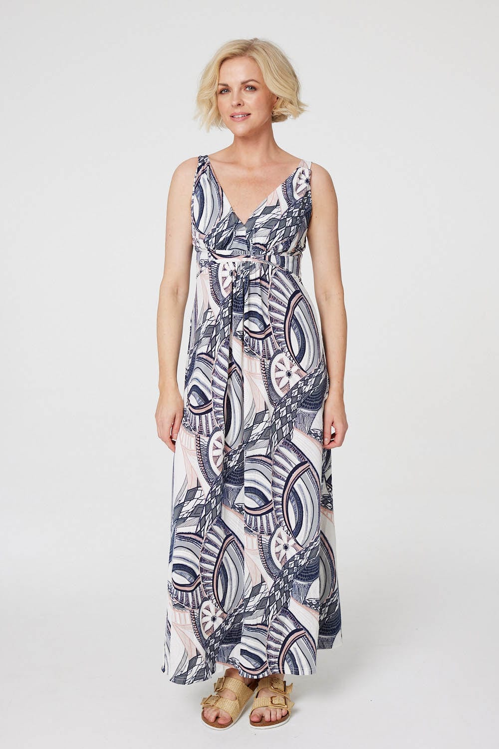 Navy | Abstract Print A-Line Maxi Dress