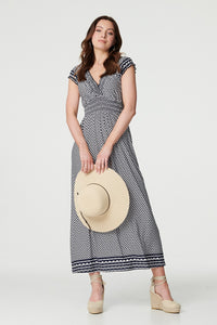 Navy | Geo Border Print Empire Maxi Dress