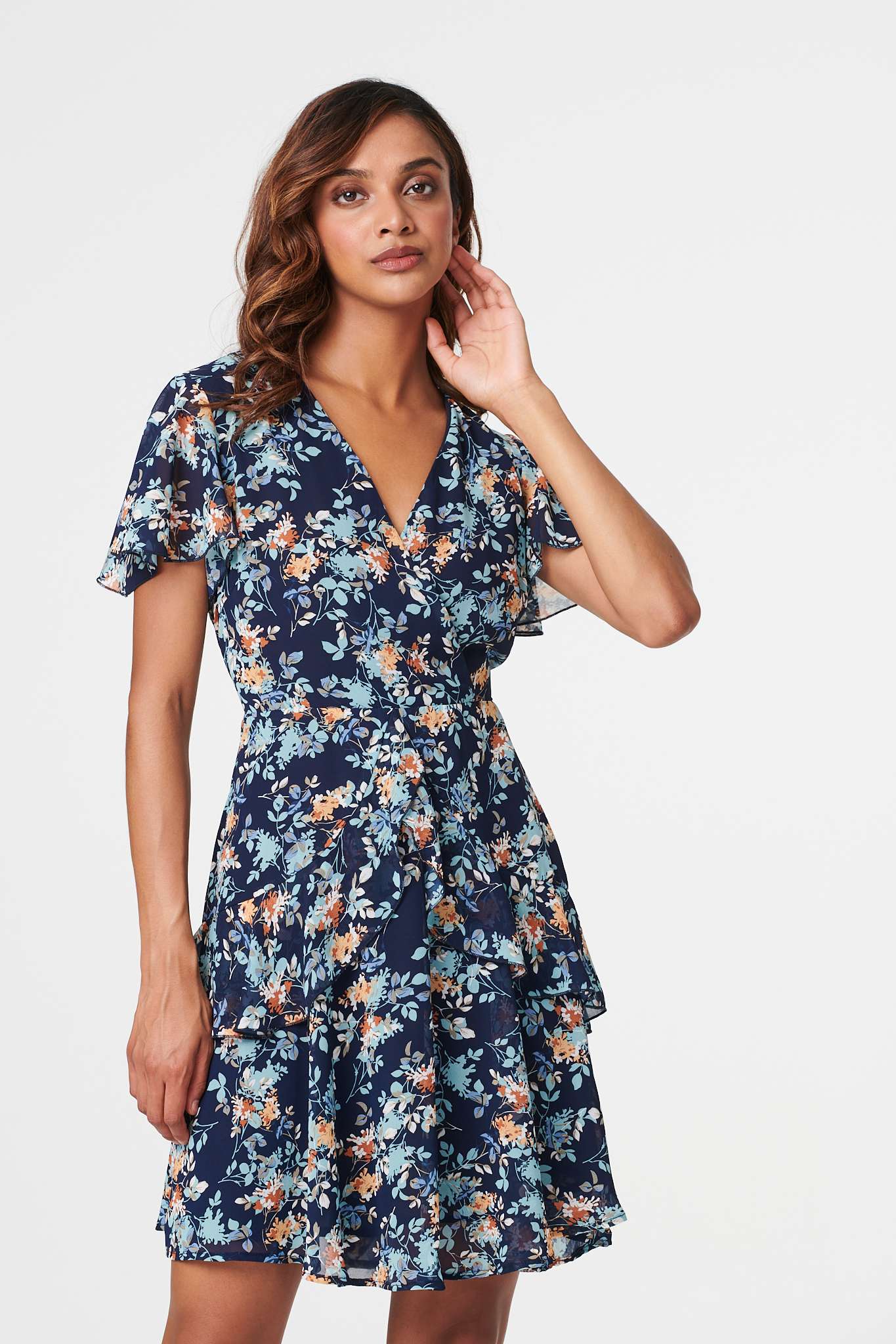 Navy | Floral Mini Wrap Skater Dress