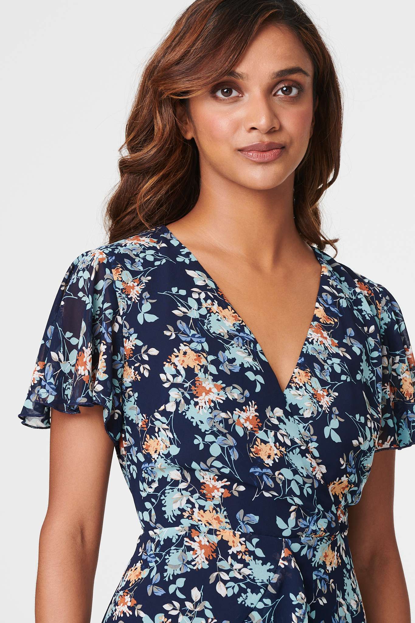 Navy | Floral Mini Wrap Skater Dress