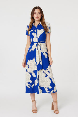 Blue | Floral Tailored Shirt Dress