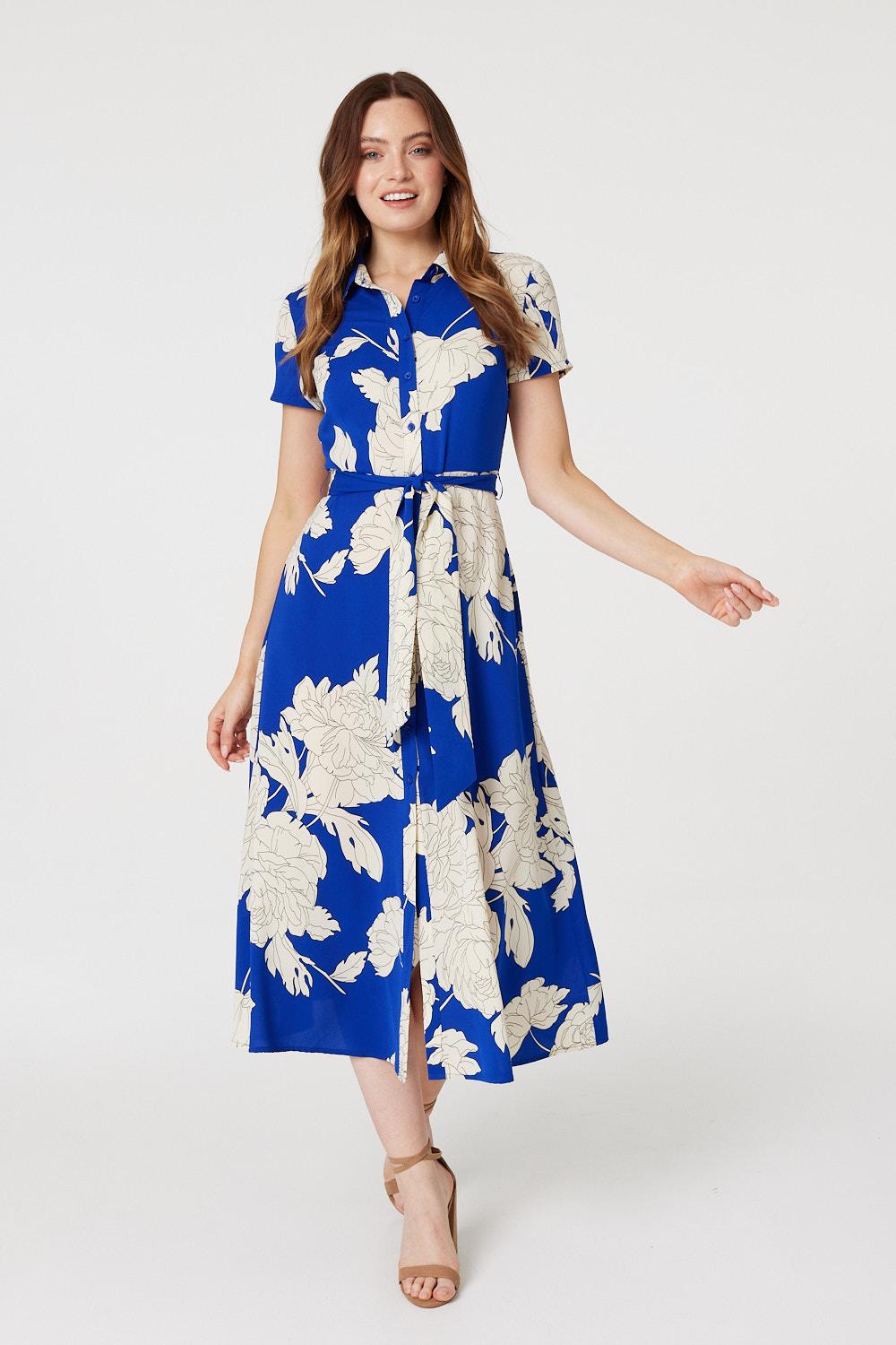 Blue | Floral Tailored Shirt Dress