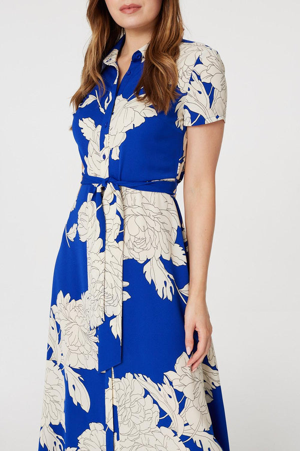 Blue | Floral Tailored Shirt Dress