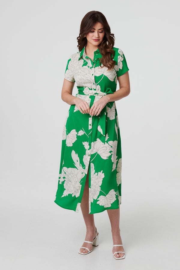 Green | Floral Tailored Shirt Dress 