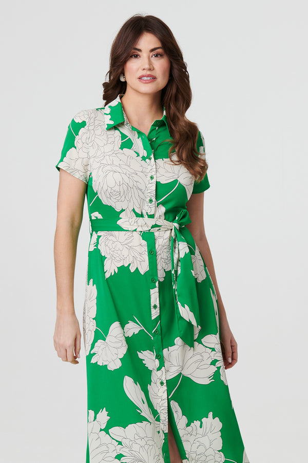 Green | Floral Tailored Shirt Dress 