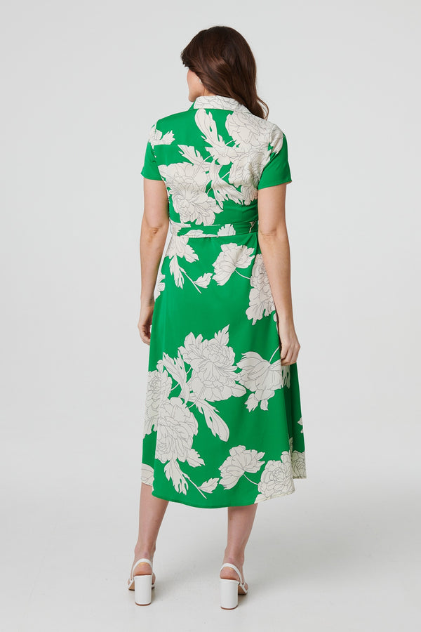 Green | Floral Tailored Shirt Dress 