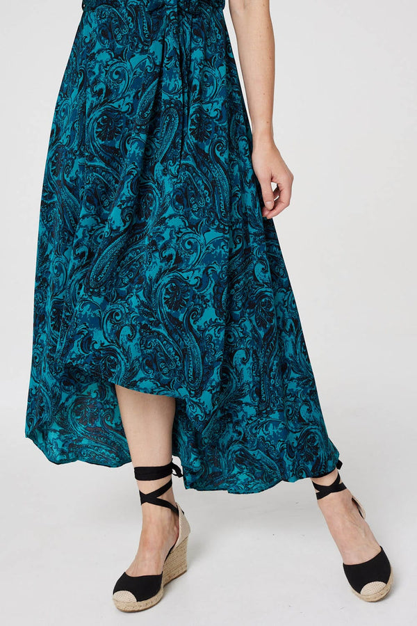 Green | Paisley Print High Low Wrap Dress