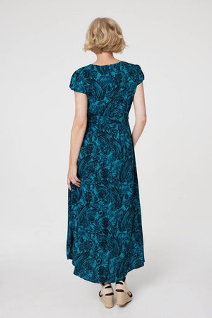 Green | Paisley Print High Low Wrap Dress