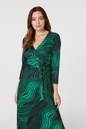 Green | Abstract Print Maxi Wrap Dress