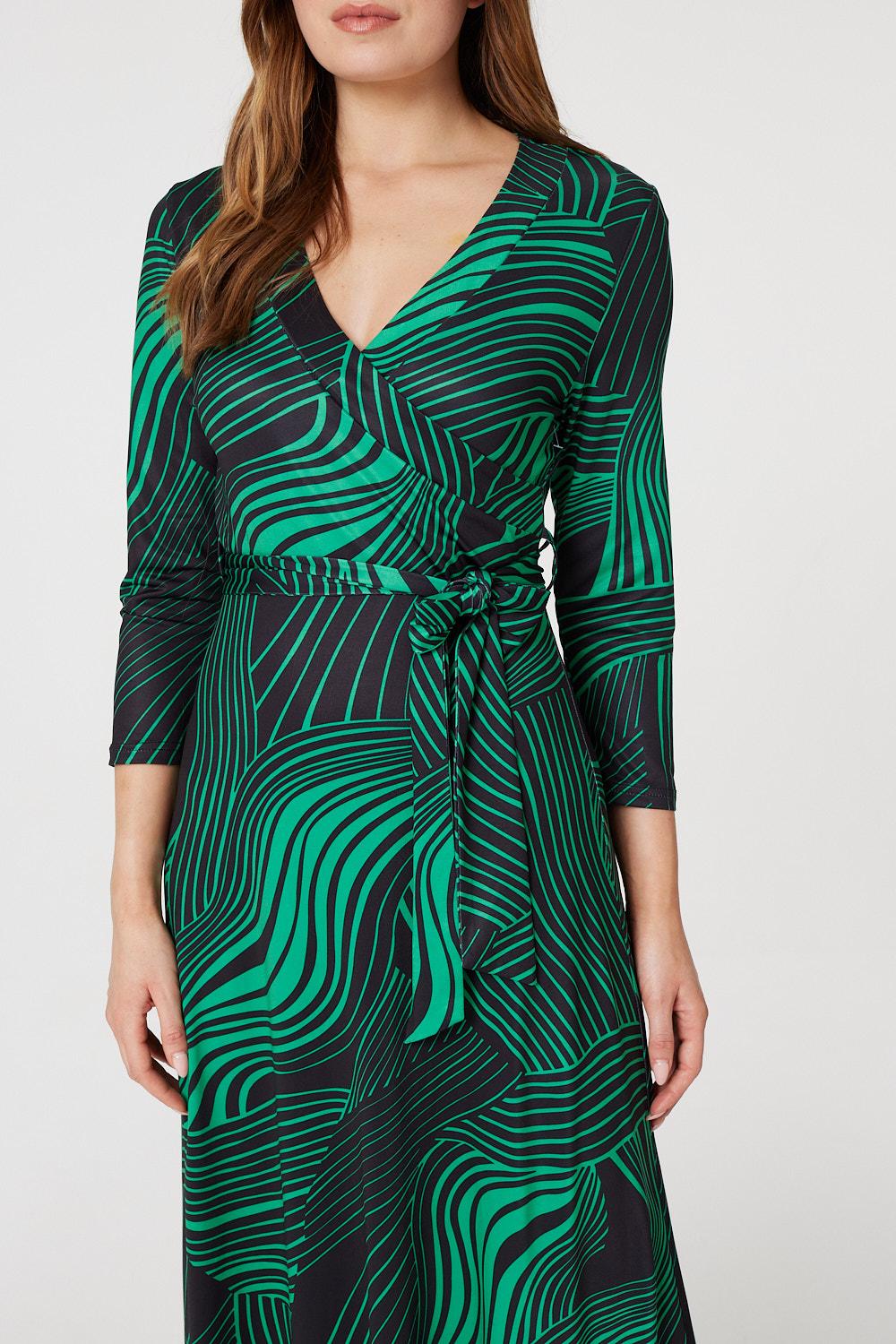 Green | Abstract Print Maxi Wrap Dress