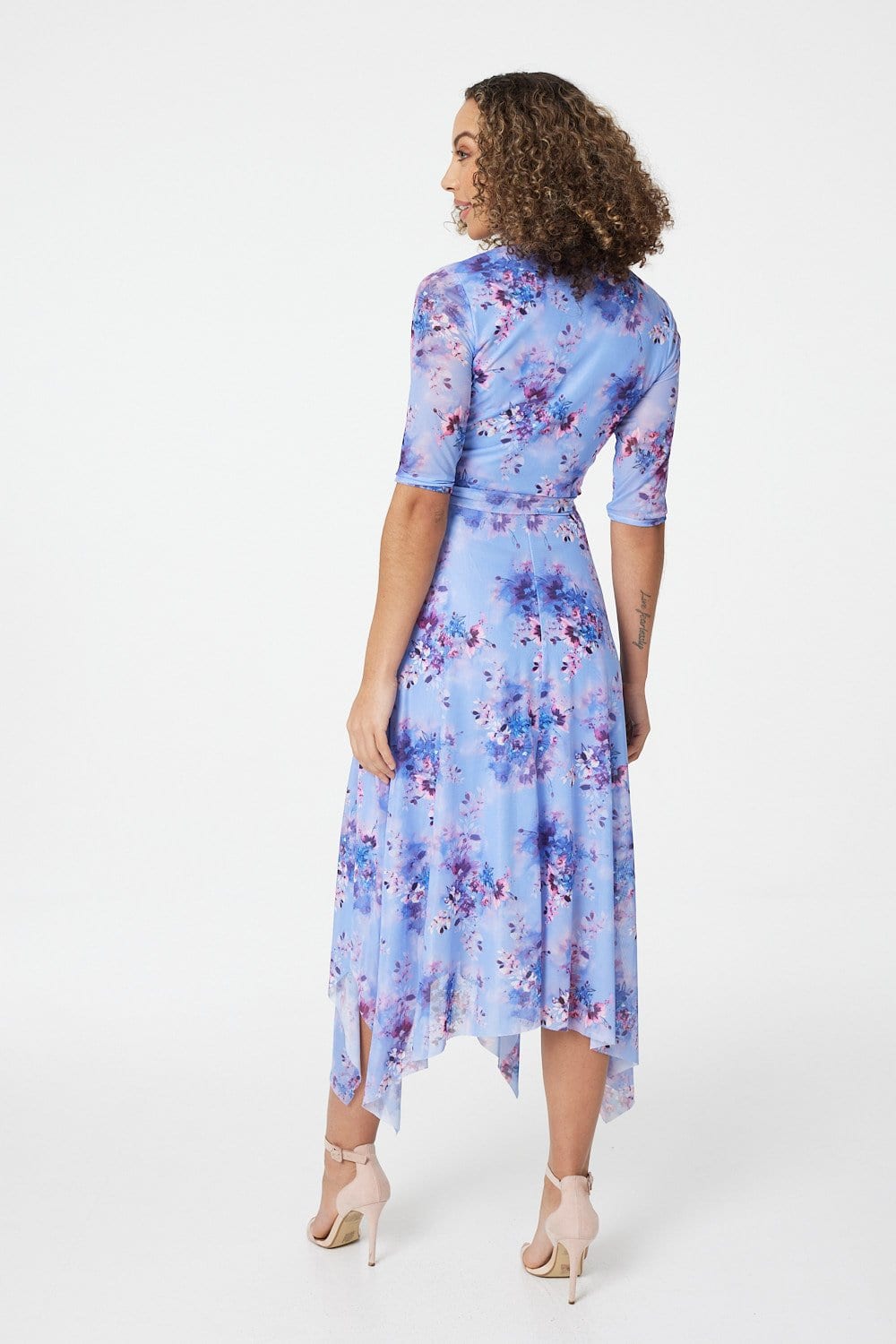 Purple | Floral Mesh Wrap Tea Dress