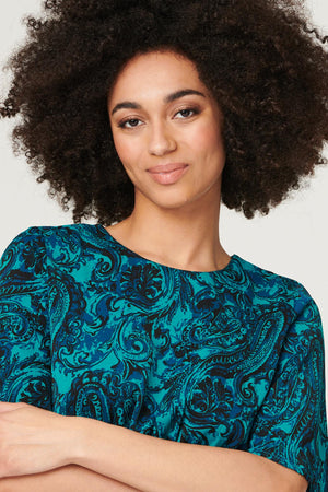 Green | Paisley Front Split Midi Dress