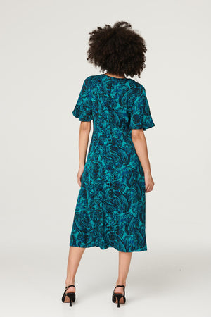 Green | Paisley Front Split Midi Dress