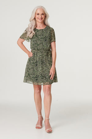 Green | Animal Print Short Skater Dress