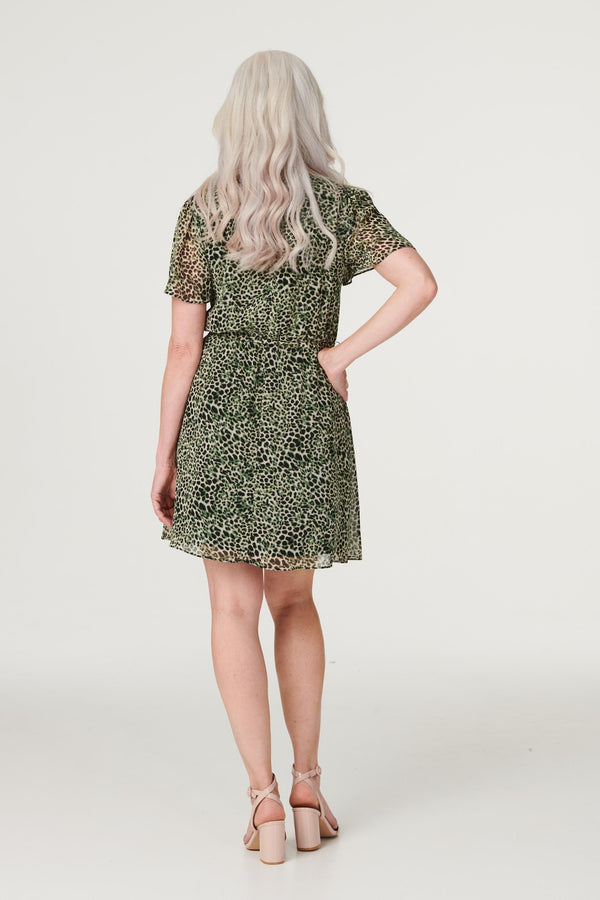 Green | Animal Print Short Skater Dress