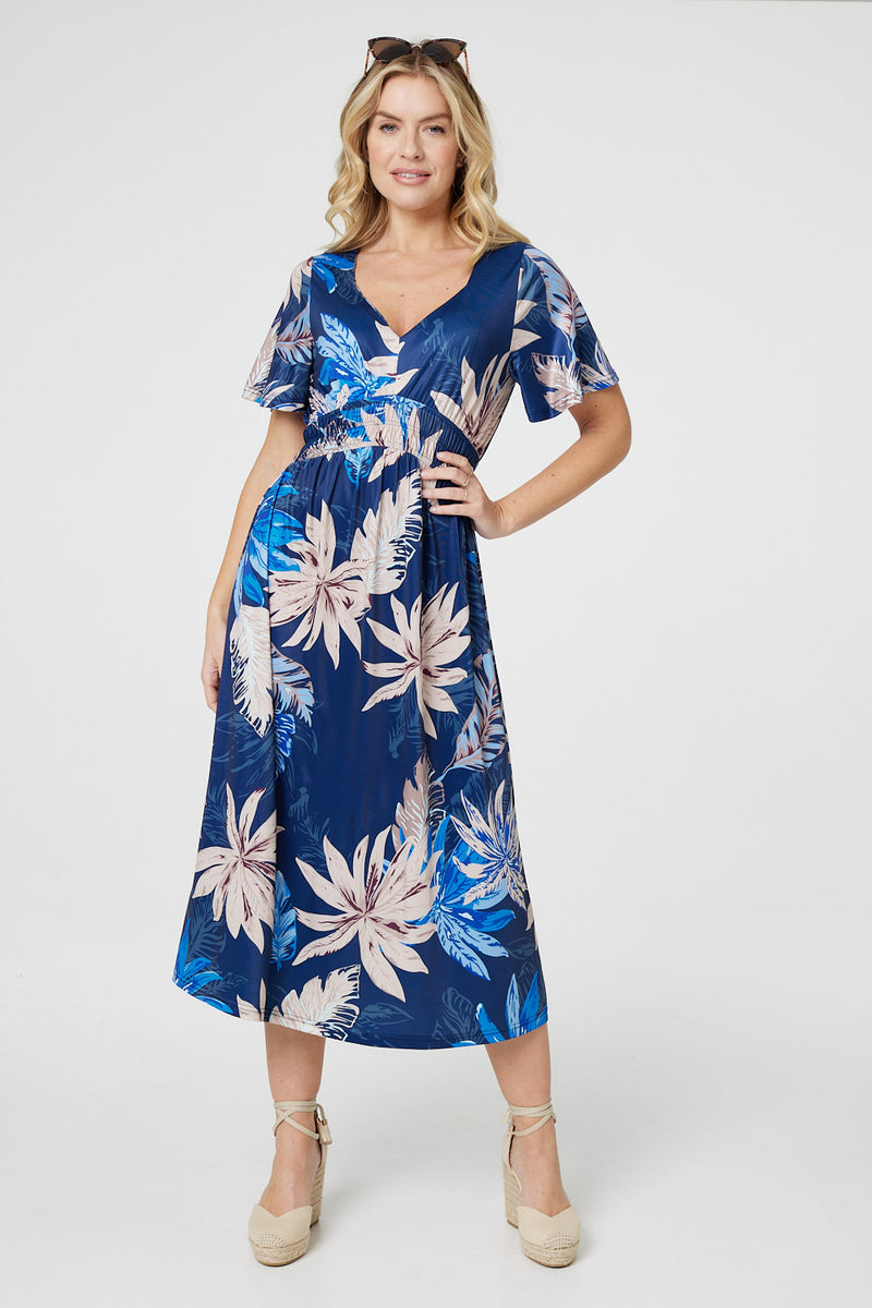 leaf print empire waist midi dress product info and reviews leaf print empire waist midi dress reviews Layla Leaf Print Empire Waist Midi Dress ~ Mustard
