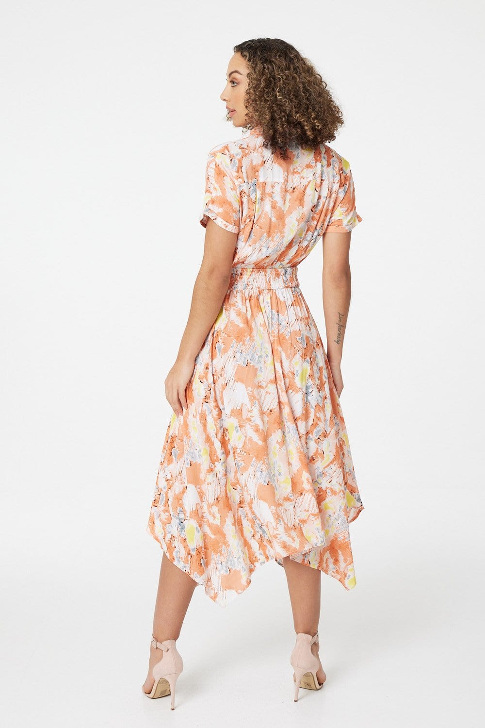 Orange | Printed Front Pocket Shirt Dress