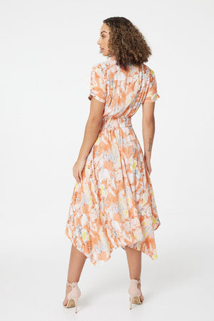 Orange | Printed Front Pocket Shirt Dress