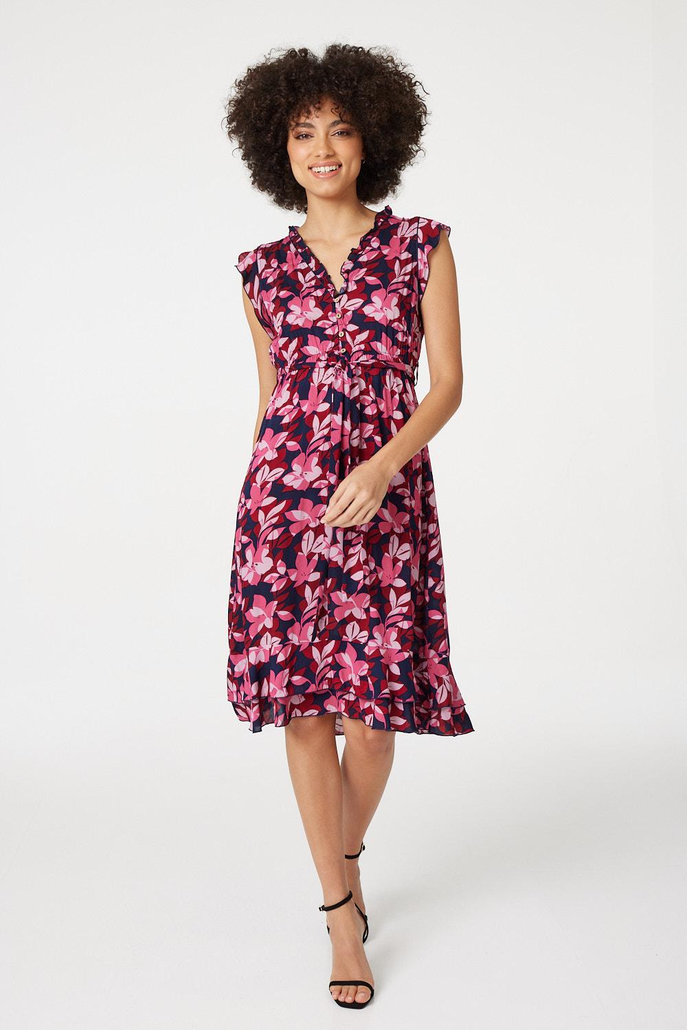 Pink | Floral Frill Detail Short Dress