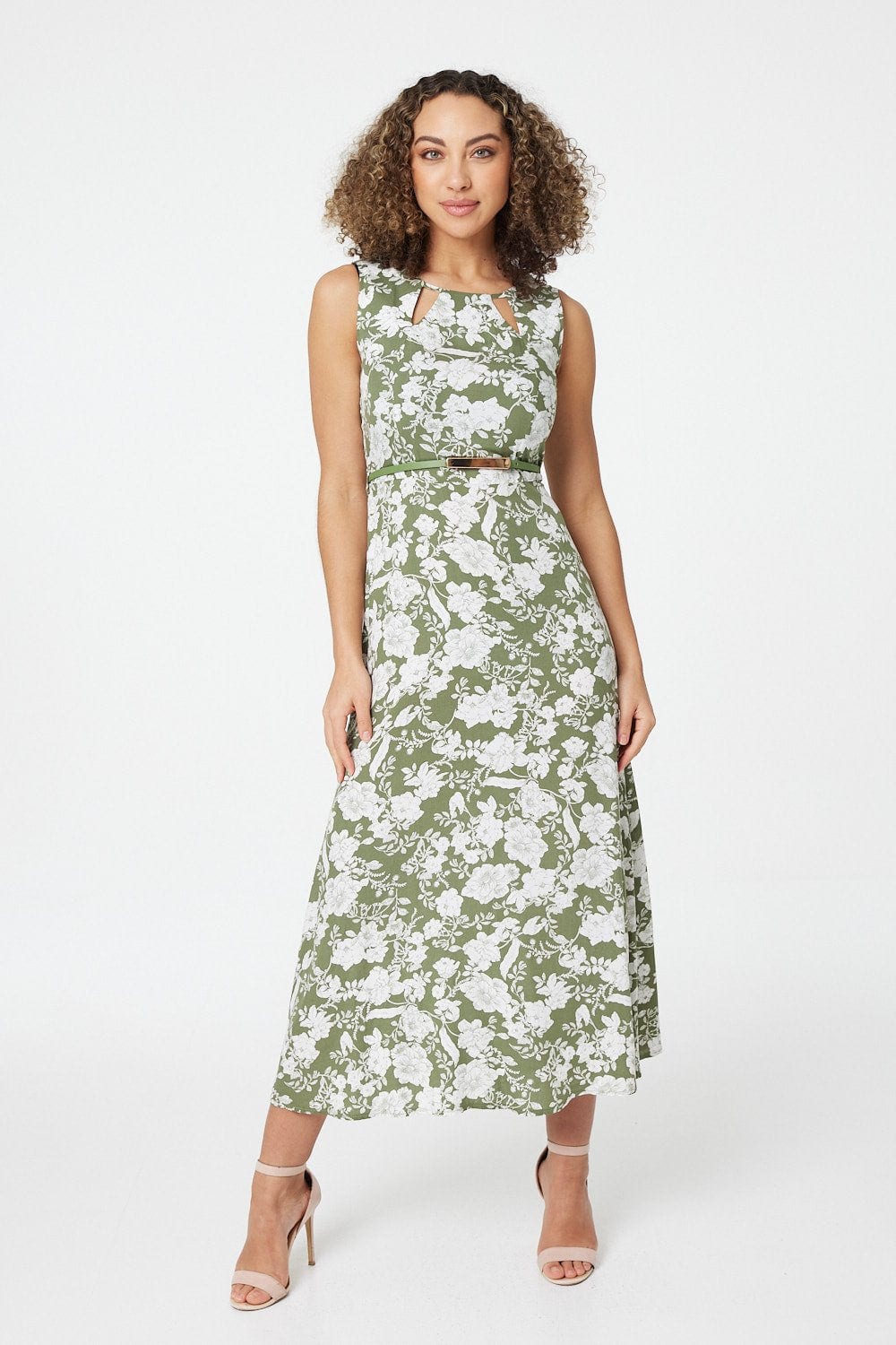 Green | Floral Cut Out Detail Midi Dress
