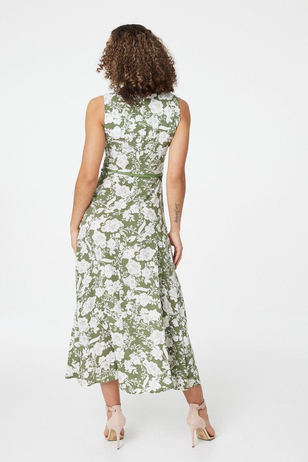 Green | Floral Cut Out Detail Midi Dress