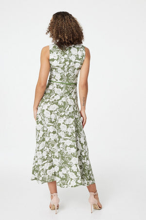 Green | Floral Cut Out Detail Midi Dress