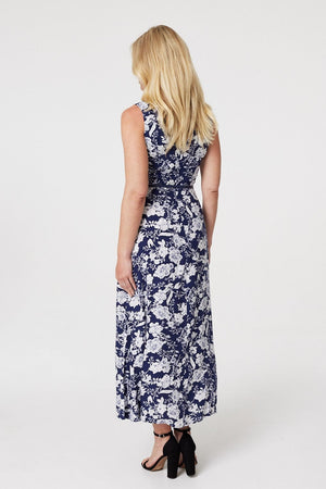 Navy | Floral Cut Out Detail Midi Dress