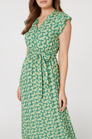 Floral Frill Trim Midi Dress