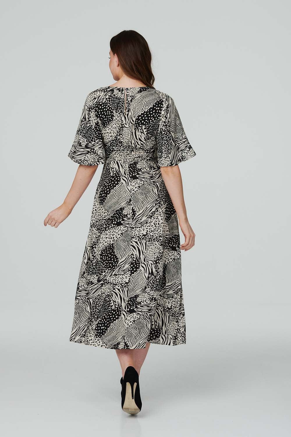 Black | Animal Print Midi Tea Dress