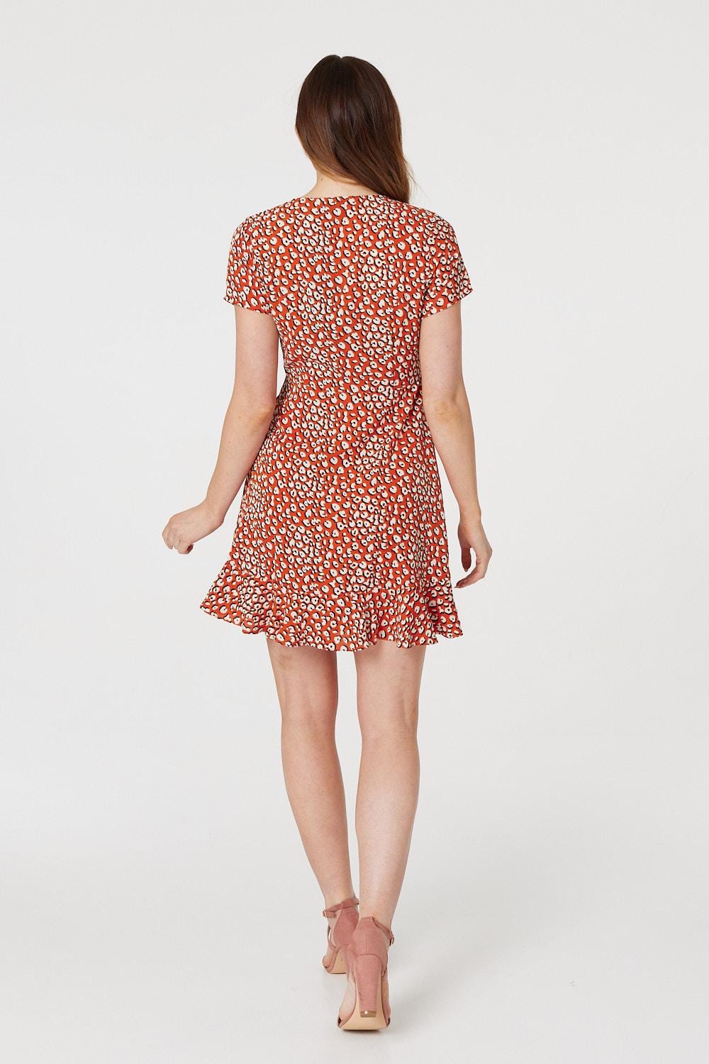 Orange | Printed Ruffle Front Wrap Dress