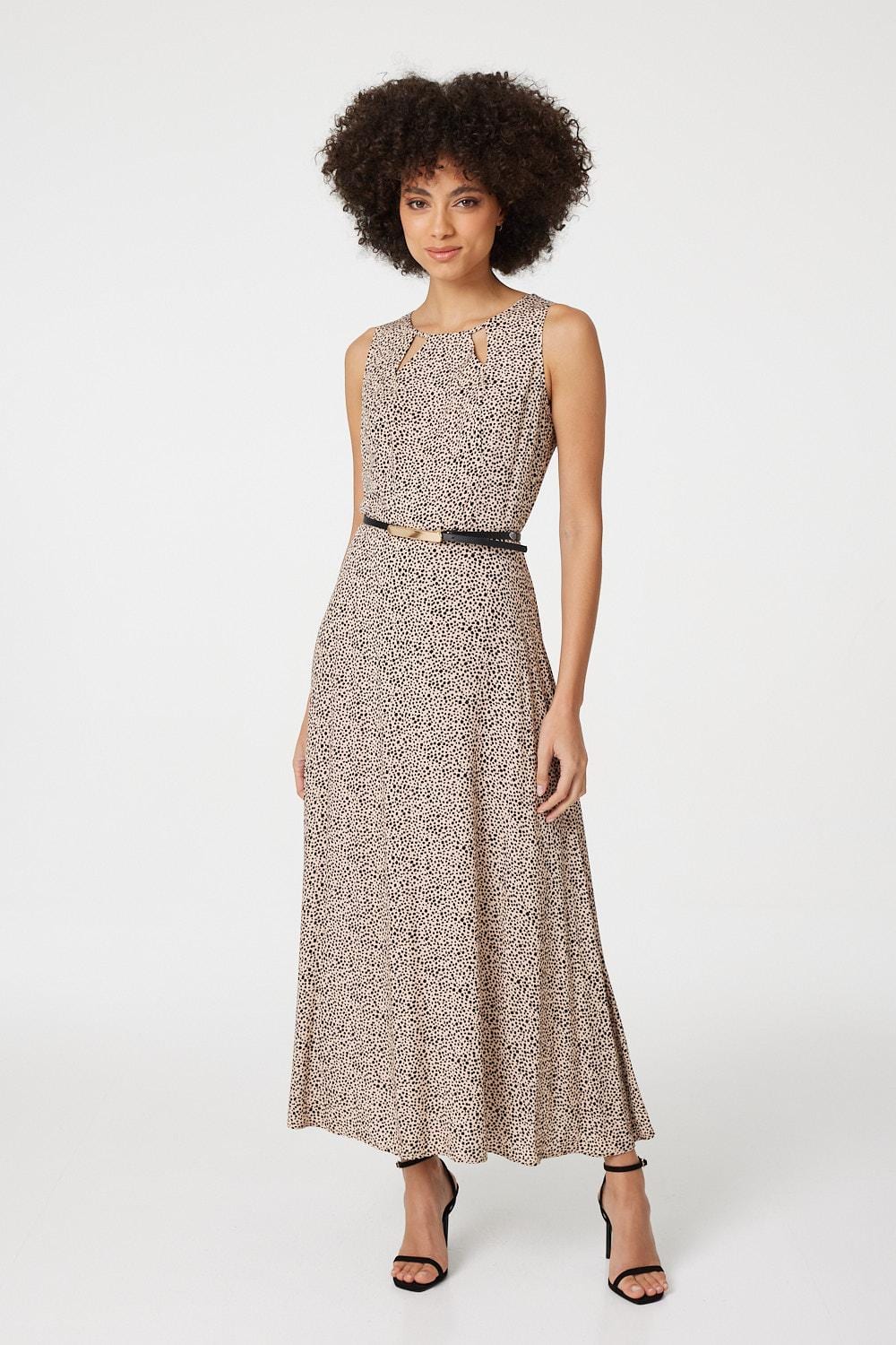 Beige | Printed Cut Out Front Maxi Dress