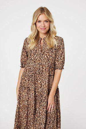 Brown | Leopard Print Tiered Maxi Dress