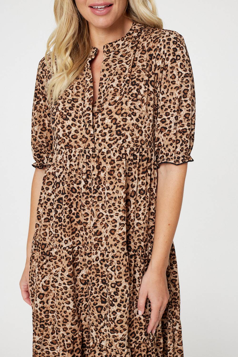 Brown | Leopard Print Tiered Maxi Dress