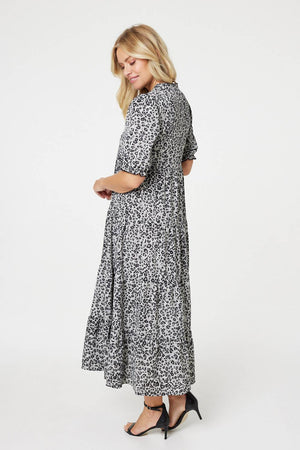 Grey | Leopard Print Tiered Maxi Dress