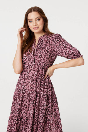 Pink | Leopard Print Tiered Maxi Dress